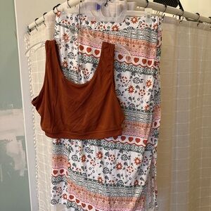 Boho Print Lounge Set Crop Tank & Slit skirt set Women’s XXL